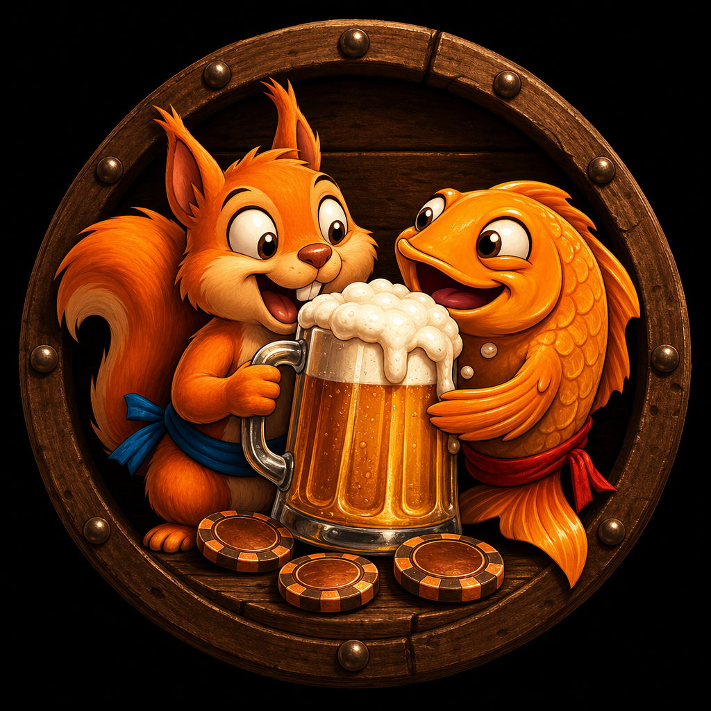 Платежи Pivo Casino Рыбка и белка Пиво Казино с кружкой и фишками